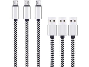 Micro USB Cable 10ft 3Pack by ,High Speed 2.0 USB A Male to Micro USB,Sync Charging Nylon Braided Cable for Android Phone Charger Cable Tablets Wall and Car Charger Connection Silver&Blackwhite