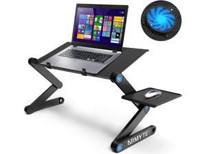 Extra Wide Adjustable Laptop Stand with Cooling Fan & Mouse Pad for 17 Inch Computer, Portable Ergonomic Lap Desk for Bed Sofa Couch Office (Aluminum Table Tray: 19", Black)