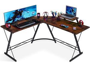 L Shaped Desk Home Office Desk with Shelf, Gaming Computer Desk with Monitor Stand, PC Table Workstation with Shelf, Vintage L Shaped Desk Home Office Desk with Shelf, Gaming Computer Desk with Monitor Stand, PC Table Workstation with Shelf, Vintage
