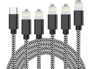 USB C to Lightning Cable iPhone 12 Charger Cable MFi Certified 5 Pack 3ft/6ft/10ft Supports Power Delivery Fast Long Card Data Sync Nylon Braided Compatible iPhone 12/11/XS/XR/X/8/iPad/iOS Black White USB C to Lightning Cable iPhone 12 Charger Cable MFi Certified 5 Pack 3ft/6ft/10ft Supports Power Delivery Fast Long Card Data Sync Nylon Braided Compatible iPhone 12/11/XS/XR/X/8/iPad/iOS Black White