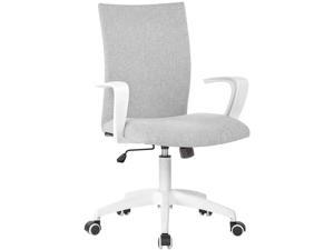Office Chair Ergonomic Mid Back Swivel Chair Height Adjustable Desk Chair White Office Chair Computer Chair with Armrest Mid Size (Grey and White)