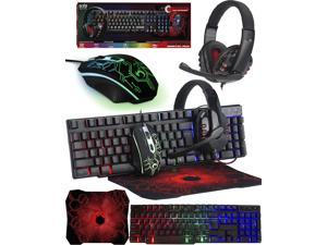 Gaming Keyboard and Mouse and Mouse pad and Gaming Headset, Wired LED RGB Backlight Bundle for PC Gamers and Xbox and PS4 Users - 4 in 1 Edition Hornet RX-250