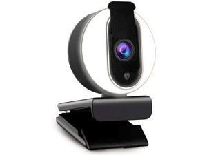 1080P Webcam with Ring Light, Privacy Cover and Dual Microphone, Advanced Auto-Focus, Adjustable Brightness, 2021 Streaming Web Camera for Zoom Skype Facetime, PC Mac Laptop Desktop