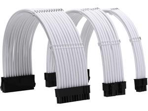 Sleeve Extension Power Supply Cable Kit 18AWG ATX 24P+ EPS 8-P+PCI-E8-P with Combs for PSU to Motherboard/GPU (White)
