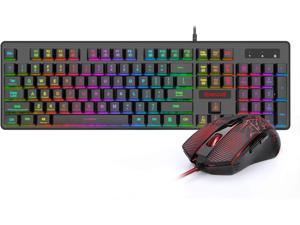 S107 Gaming Keyboard and Mouse Combo Wired Mechanical Feel RGB LED Backlit Keyboard 3200 DPI Gaming Mouse for Windows PC (Black)