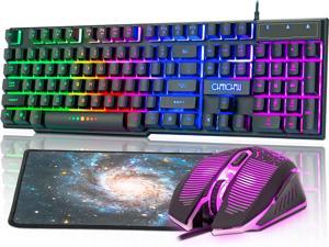 RGB Gaming Keyboard and Mouse Combo 991b Rainbow Led Backlit 7 Colors Office Device Ergonomic Keyboard with Mice 3200 DPI Adjustable Compatible with PS4 Xbox one Windows Mac PC