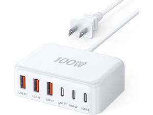 USB C Charger 100W GaN 6 Port PD USB C and QC USB A Wall Charger Adapter Plug Cube Super Fast Type C Charging Station Hub for iPhone 14 13 12 Pro Max iPad Samsung Galaxy Pixel 5ft Extension Cord