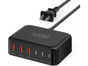 USB C Charger 100W GaN 6 Port PD USB C and QC USB A Wall Charger Adapter Plug Cube Super Fast Type C Charging Station Hub for iPhone 14 13 12 Pro Max iPad Samsung Galaxy Pixel 5ft Extension Cord
