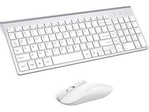 Wireless Keyboard Mouse Combo, Compact Full Size Wireless Keyboard and Mouse Set 2.4G Ultra-Thin Sleek Design for Windows, Computer, Desktop, PC, Notebook, Laptop - Silver