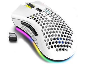 Lightweight Gaming Mouse, Honeycomb Design Rechargeable Wireless Gaming Mouse with USB Receiver RGB Backlight Computer Mouse for Laptop PC (White)