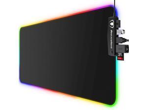 RGB Gaming Mouse Pad, 14 Lights Modes with 4 USB Ports Ultra-Large Size Soft Extra Extended Mousepad, Anti-Slip Rubber Base Computer Keyboard Mat 31.5X 11.8in