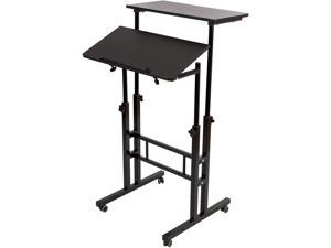 Mobile Stand Up Desk, Adjustable Laptop Desk with Wheels Home Office Workstation, Rolling Desk Laptop Cart for Standing or Sitting, Black