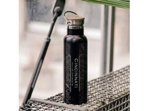 Cincinnati - Ohio Map Bottle with Bamboo Top in Matte Black Cincinnati - Ohio Map Bottle with Bamboo Top in Matte Black
