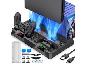 PS4 Stand Cooling Fan for PS4 Slim/PS4 Pro/PlayStation 4,PS4 Pro Stand Vertical Stand Cooler with Dual Controller Charge Station & 16 Game Storage,PS4 Organizer Stand with Game Storage PS4 Accessories