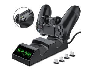 PS4 Controller Charger, PS4 Charging Station with Dual PS4 Charger, PS4 Controller Charger Station with 4 Micro USB, PS4 Charger Station for Playstation4/PS4 Slim/PS4 Pro Controller