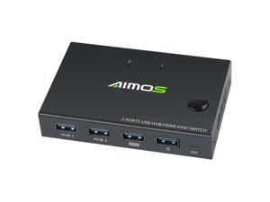 AIMOS USB HDMI Switch Box Video Switch Display 4K Splitter KVM Switch for 2 PCs Share Switcher Keyboard Mouse Printer Plug and Play