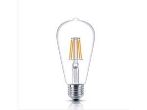 LED Edison Bulbs 60 Watt Equivalent 6W Vintage Antique LED ST58 Style Edison Filament Light Bulb 2700K Warm White, E26 Lamp Base, Non Dimmable, Clear Glass Filament Bulb