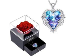 2022New Preserved Rose with Angel Wings Necklaces for Women Enchanted Rose Flower Gifts for Mom Her Girlfriend Gifts Wife On Birthday Gifts for Women Anniversary Christmas Mothers Valentines Day (Red)