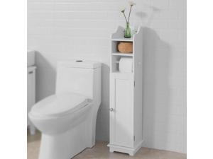 Haotian FRG177-W,White Free Standing Wooden Bathroom Toilet Paper Roll Holder Storage Cabinet Holder Organizer Bath Toilet