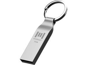 MOSDART 32GB USB 2.0 Flash Drive FAT32 Metal Thumb Drive with Keychain 32 GB Waterproof Jump Drive 32G Memory Stick for Storage and Backup Silver