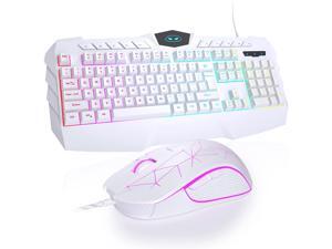 Pink Gaming Keyboard and Mouse Combo, Ergonomic Wired RGB Backlight Gaming Keyboard with Wrist Rest, 3200 DPI LED Gaming Mouse for Computer Windows PC Gamers