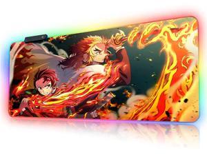RGB Anime Mouse Pad Tanjiro and Rengoku Sword Custom Mousepad with LED Light Edges & Non-Slip Rubber Base Laptop Desk Pad Computer Keyboard and Mice Pads Mat 31.5X15.7