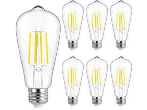 LED Edison Bulbs E26 LED Bulb 60 Watt Equivalent 7W Light Bulb ST58 Vintage Filament Light Bulbs 5000K Daylight White CRI 90+ Chandelier Light Bulbs 6 Pack Clear Glass for Home Office Non-Dimmable