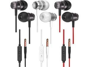 Earphones 3 Pack in-Ear Headphones with Microphone 3.5mm Wired Earbuds for iOS and Android Smartphones Laptops MP3 Gaming Walkman(Black+White+Red)