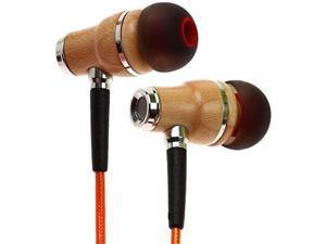 NRG 2.0 Wood Earbuds Wired in Ear Headphones with Microphone for Computer & Laptop Noise Isolating Earphones for Cell Phone Ear Buds with Booming Bass (Orange)