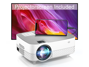 Mini Projector HD 1080P. HiFi Speakers and Projector Screen included. Perfect as a Home Cinema Projector or Outdoor Projector. Compatible with HDMI/USB/Laptop/Switch/TV Stick/PS5/PC/TF