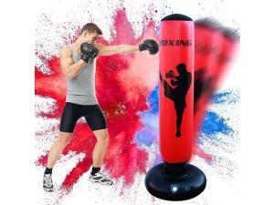 56" PUNCHING BAG WITH CHAINS Sparring MMA Boxing Training Canvas Heavy Duty Red 