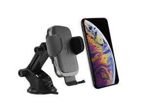 Meet Mind Qi certified wireless car charger auto induction coil, 10W/7.5W, fast charging, dashboard/one hand operation, for Apple iOS/Android supported wireless charging phones.4.7-6.7" (Black/Gray)