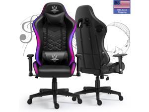 RGB Lights Gaming Chair, Reclining Backrest Handrails and Seat Height Adjustment Racing Computer Office Chair with Bluetooth Speakers, Ergonomic High Back PU Swivel Game Chair RGB Lights Gaming Chair, Reclining Backrest Handrails and Seat Height Adjustment Racing Computer Office Chair with Bluetooth Speakers, Ergonomic High Back PU Swivel Game Chair