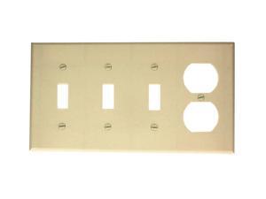 Leviton P38-I 4-Gang 3-Toggle 1-Duplex Device Combination Wallplate, Standard Size, Ivory Leviton P38-I 4-Gang 3-Toggle 1-Duplex Device Combination Wallplate, Standard Size, Ivory