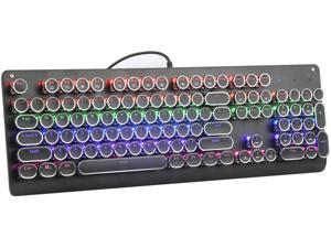 E-YOOSO K600 104 Keys Retro Mechanical Gaming Keyboard, Rainbow LED Backlit, Wired, Blue Switches, for PC Office or Gaming(Black)