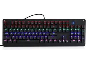 E-YOOSO K600 104 Keys Rainbow LED Backlit Mechanical Gaming Keyboard, USB Wired, 104 Keys Anti-Ghosting, Rainbow LED Backlit, Blue Switches, for PC Gamer (Black)