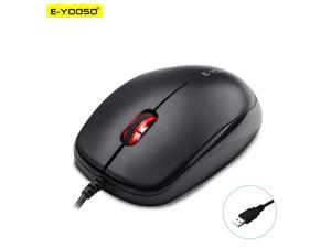 E-YOOSO V-4000 Wired Optical Mouse, 1600 DPI, Ergonomic Design, High-Performance Red Light Design, USB Connection, for PC/Laptop (Black)