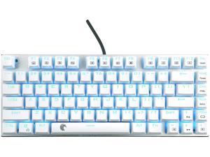 E-YOOSO Z-88 60% Wired Mechanical Gaming Keyboard, Compact 81 Keys Anti-Ghosting, Cyan LED Backlit, Blue Switches, for PC/Laptop (White)