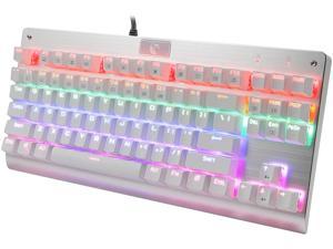 Mechanical Gaming Keyboard, E-YOOSO Z-77 Wired Gaming Keyboard with 87 Keys Anti-Ghosting, matte-finish texture, Rainbow LED Backlit-6 Colors LED, Brown Switches for PC, Mac, Office/Gaming (White)