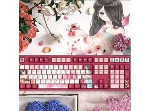 Keycaps PBT Dye Sublimation Upgrade 108 Keycap Set OEM Profile Keycaps Keyset with Puller for Cherry Mx Gateron Kailh Switch Mechanical Keyboard (Peach Blossom Queen)