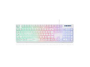 CQ104 Gaming Keyboard USB Wired with Rainbow LED Backlit, Quiet Floating Keys, Mechanical Feeling, Spill Resistant, Ergonomic for Xbox, PS Series, Desktop, Computer, PC(White)