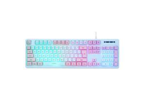 CQ104 Gaming Keyboard USB Wired with Rainbow LED Backlit, Quiet Floating Keys, Mechanical Feeling, Spill Resistant, Ergonomic for Xbox, PS Series, Desktop, Computer, PC(Blue Purple)