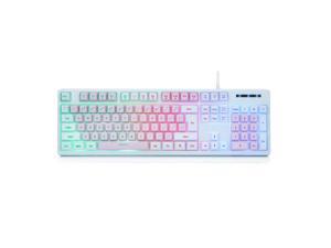 CQ104 Gaming Keyboard USB Wired with Rainbow LED Backlit, Quiet Floating Keys, Mechanical Feeling, Spill Resistant, Ergonomic for Xbox, PS Series, Desktop, Computer, PC(Purple Blue)