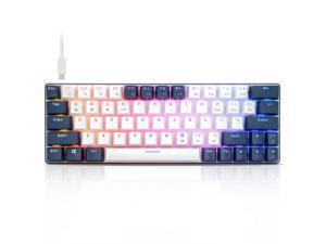 CQ63 60% Compact RGB Wireless Mechanical Gaming Keyboard, Bluetooth 5.0, Blue Switches, Wired Keyboard 63 Keys for PC Tablet Laptop Cell Phone,White blue