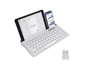 Wireless Keyboard, Multi-Device Bluetooth Keyboard, Dual Mode (Bluetooth + 2.4G) Wireless Keyboard, Switch to 3 Devices for Windows, Android, IOS, PC, Laptop, White