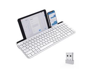 MultiDevice Bluetooth Keyboard Dual Mode Bluetooth  24G Wireless Keyboard with Integrated Stand Holder Connect Up to 3 Devices with Android IOS Windows for Tablet Smartphone Laptop PC White