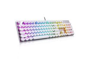 E-YOOSO Z88 104 Keys Retro Mechanical Gaming Keyboard, 104 Keys Anti-Ghosting, RGB LED Backlit, Retro Typewriter Style, Blue Switches, for PC/Laptop (White)
