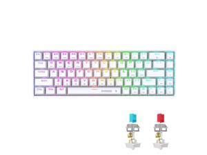 Mechanical Keyboard 2.4G Wireless/Bluetooth/Wired RGB Backlit Mini Keyboard, 68 Keys Blue Switch Hot-Swappable Compact Bluetooth White Gaming Keyboard