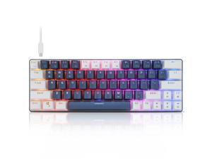 CQ63 60% Compact RGB Wireless Mechanical Gaming Keyboard, Bluetooth 5.0, Red Switches, Wired Keyboard 63 Keys for PC Tablet Laptop Cell Phone,Blue White
