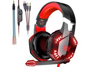 G2000 Gaming Headset, Surround Stereo Gaming Headphones with Noise Cancelling Mic, LED Lights & Soft Memory Earmuffs for PS5, PS4, Xbox One, Nintendo Switch, PC Mac Computer Games